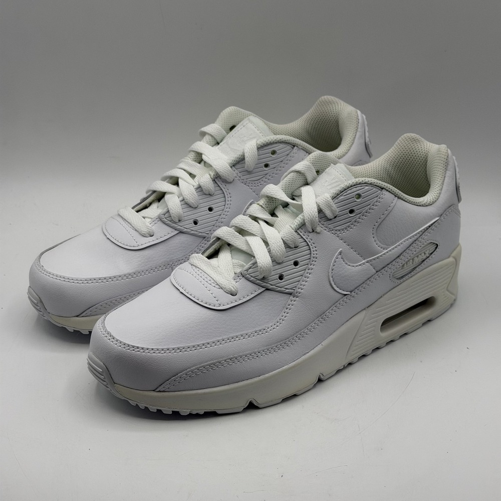 Kids Nike Air Max 90 LTR CD6864-100 Triple White Size‎ 7Y Leather Air Shoes